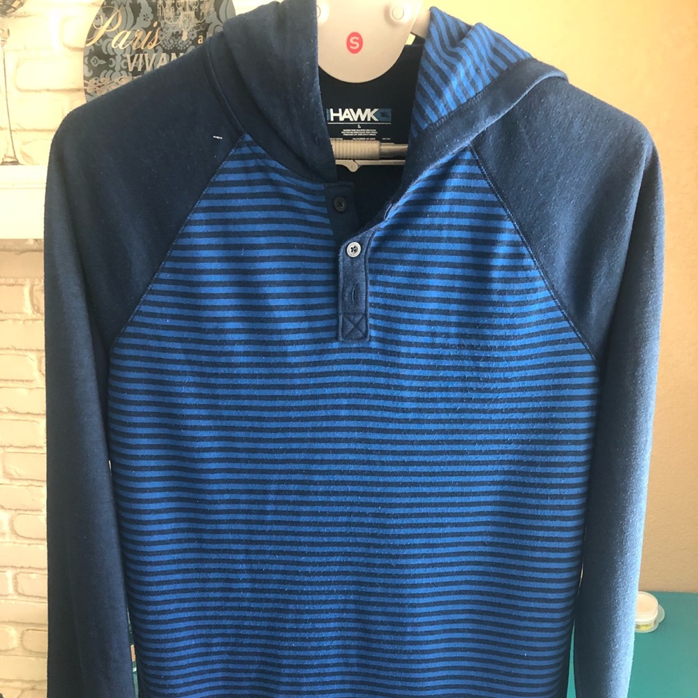 🇺🇸 HAWK Blue Striped Hoodie Pullover (Skate Wear)
